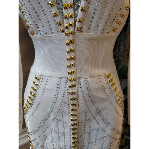 Chic Beading Bandage Long Sleeve Bodycon Party Mini Dress Size Large - Picture 4 of 12